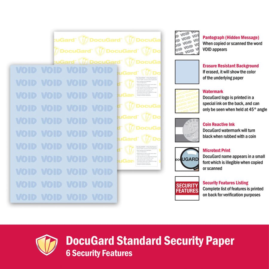 DocuGard Standard Medical Security Paper - Letter - 8 1/2" x 11" - 24 lb Basis Weight - Tamper Resistant, CMS Approved -
