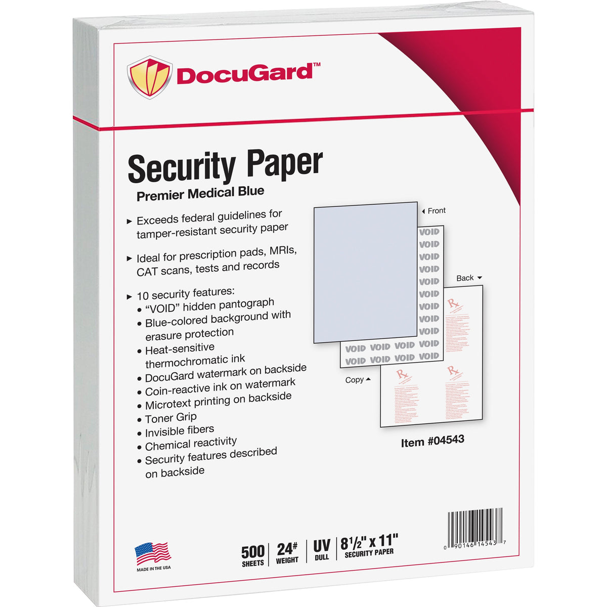 DocuGard Premier Medical Security Paper - Letter - 8 1/2" x 11" - 24 lb Basis Weight - 1 Ream
