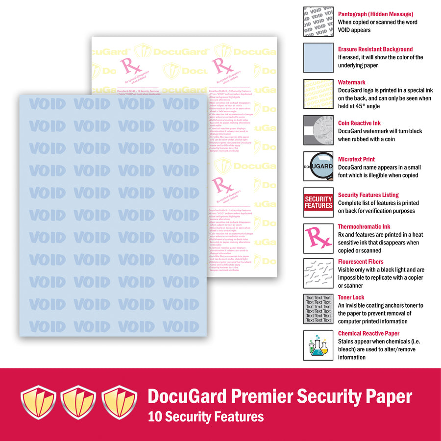 DocuGard Premier Medical Security Paper - Letter - 8 1/2" x 11" - 24 lb Basis Weight - 1 Ream