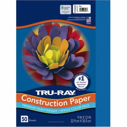 Tru-Ray Construction Paper - Project, Bulletin Board - 12" Width x 9" Length - Blue - Sulphite - 50 / Pack