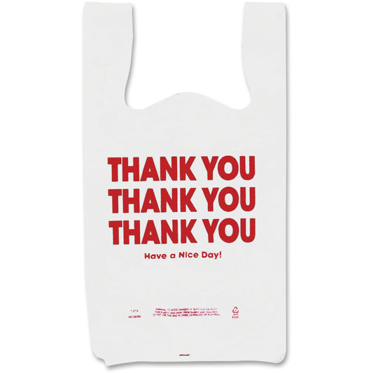 COSCO Thank You Plastic Bags - 22" Length x 11" Width x 0.55 mil (14 Micron) Thickness - High Density - White - Plastic 