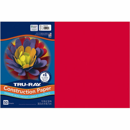 Tru-Ray Construction Paper - Bulletin Board - 12" Width x 18" Length - Festive Red - Sulphite, Fiber - 50 / Pack