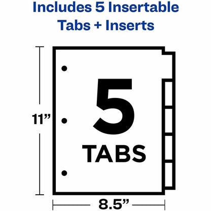 Avery 5-Tab Binder Dividers, Insertable Multicolor Big Tabs, 1 Set (11121) - 5 x Divider(s) - 5 Tab(s) - Digit - 5 - 5 T