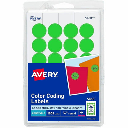 Avery® Removable Color-Coding Labels - 3/4" Diameter - Removable Adhesive - Round - Laser - Matte - Neon Green - Paper -