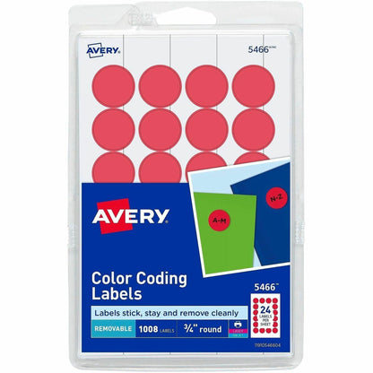 Avery® Color-Coding Labels - 3/4" Diameter - Removable Adhesive - Round - Laser, Inkjet - Matte - Red - Paper - 24 / She