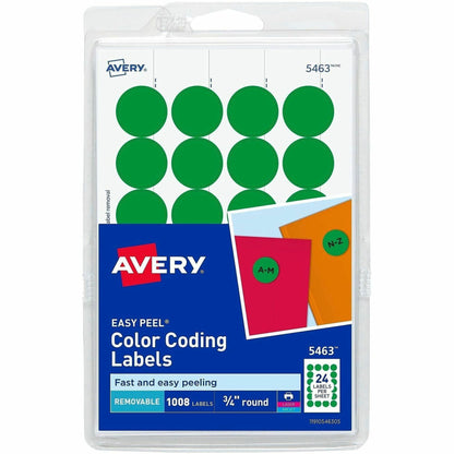 Avery® Color-Coding Labels - 3/4" Diameter - Removable Adhesive - Round - Laser, Inkjet - Matte - Green - Paper - 24 / S
