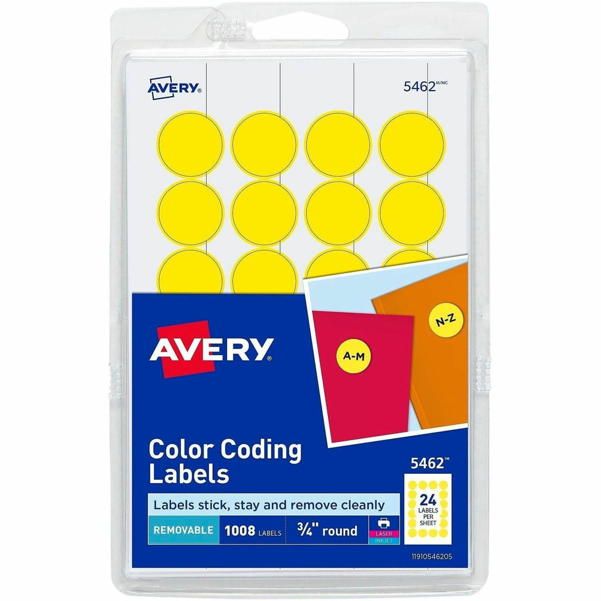 Avery® 3/4" Round Removable Color Coding Labels - 3/4" Diameter - Removable Adhesive - Round - Laser, Inkjet - Matte - Y