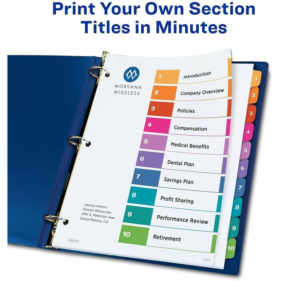Avery Extra-Wide Dividers, 10 Tabs, Ready Index (11165) - 10 x Divider(s) - 10 Tab(s) - Digit - 1-10, Table of Contents 