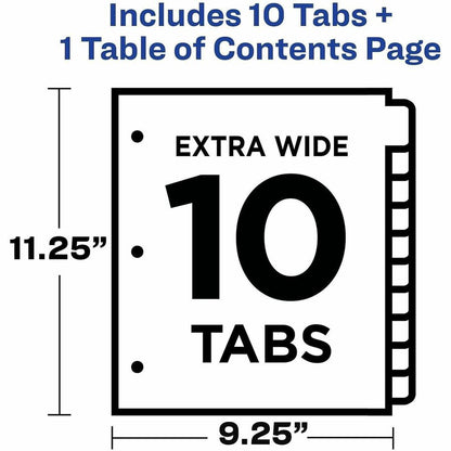 Avery Extra-Wide Dividers, 10 Tabs, Ready Index (11165) - 10 x Divider(s) - 10 Tab(s) - Digit - 1-10, Table of Contents 
