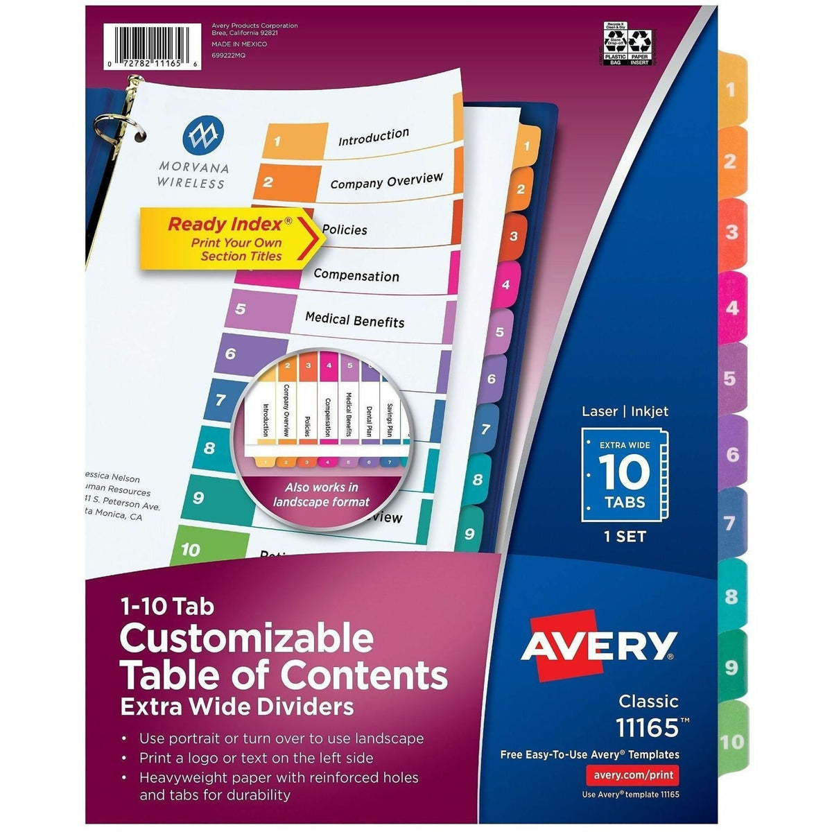 Avery Extra-Wide Dividers, 10 Tabs, Ready Index (11165) - 10 x Divider(s) - 10 Tab(s) - Digit - 1-10, Table of Contents 
