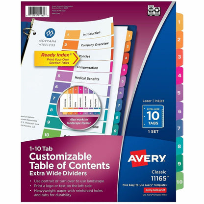 Avery Extra-Wide Dividers, 10 Tabs, Ready Index (11165) - 10 x Divider(s) - 10 Tab(s) - Digit - 1-10, Table of Contents 