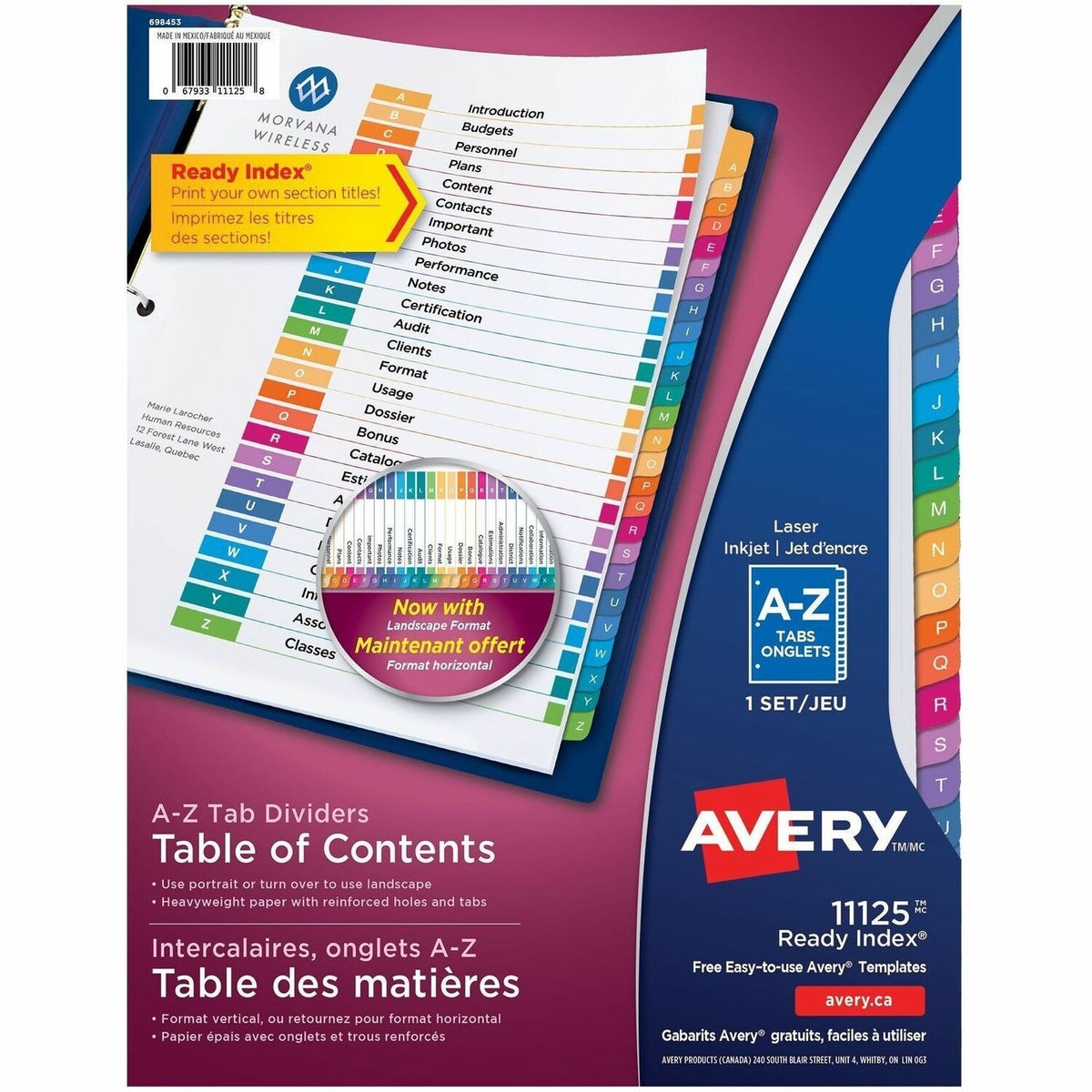 Avery Ready Index Table of Contents Dividers - 26 x Divider(s) - 26 Printed Tab(s) - Alphabet - A-Z - 26 Tab(s)/Set - 1 