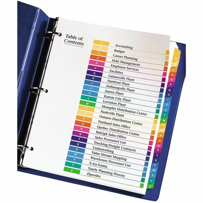 Avery Ready Index Table of Contents Dividers - 26 x Divider(s) - 26 Printed Tab(s) - Alphabet - A-Z - 26 Tab(s)/Set - 1 