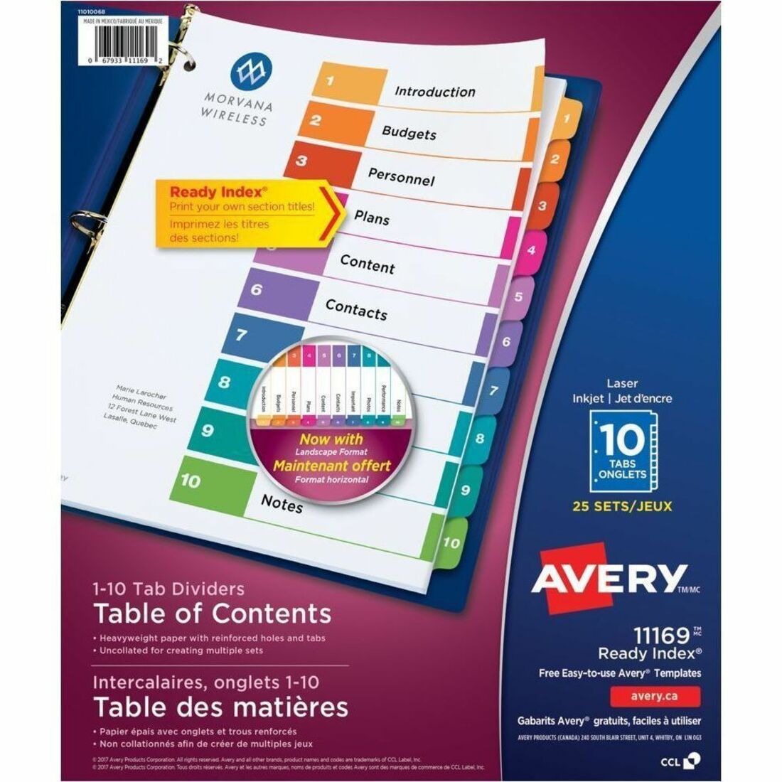 Avery Ready Index Table of Content Dividers - 250 x Divider(s) - 10 Printed Tab(s) - 1-10 - 10 Tab(s)/Set - 1 Box