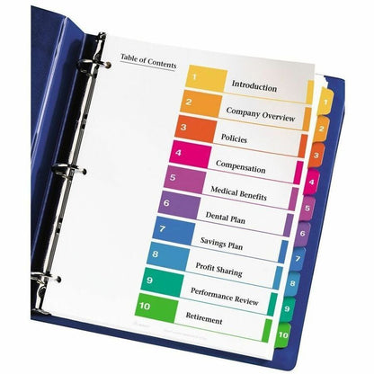 Avery Ready Index Table of Content Dividers - 250 x Divider(s) - 10 Printed Tab(s) - 1-10 - 10 Tab(s)/Set - 1 Box