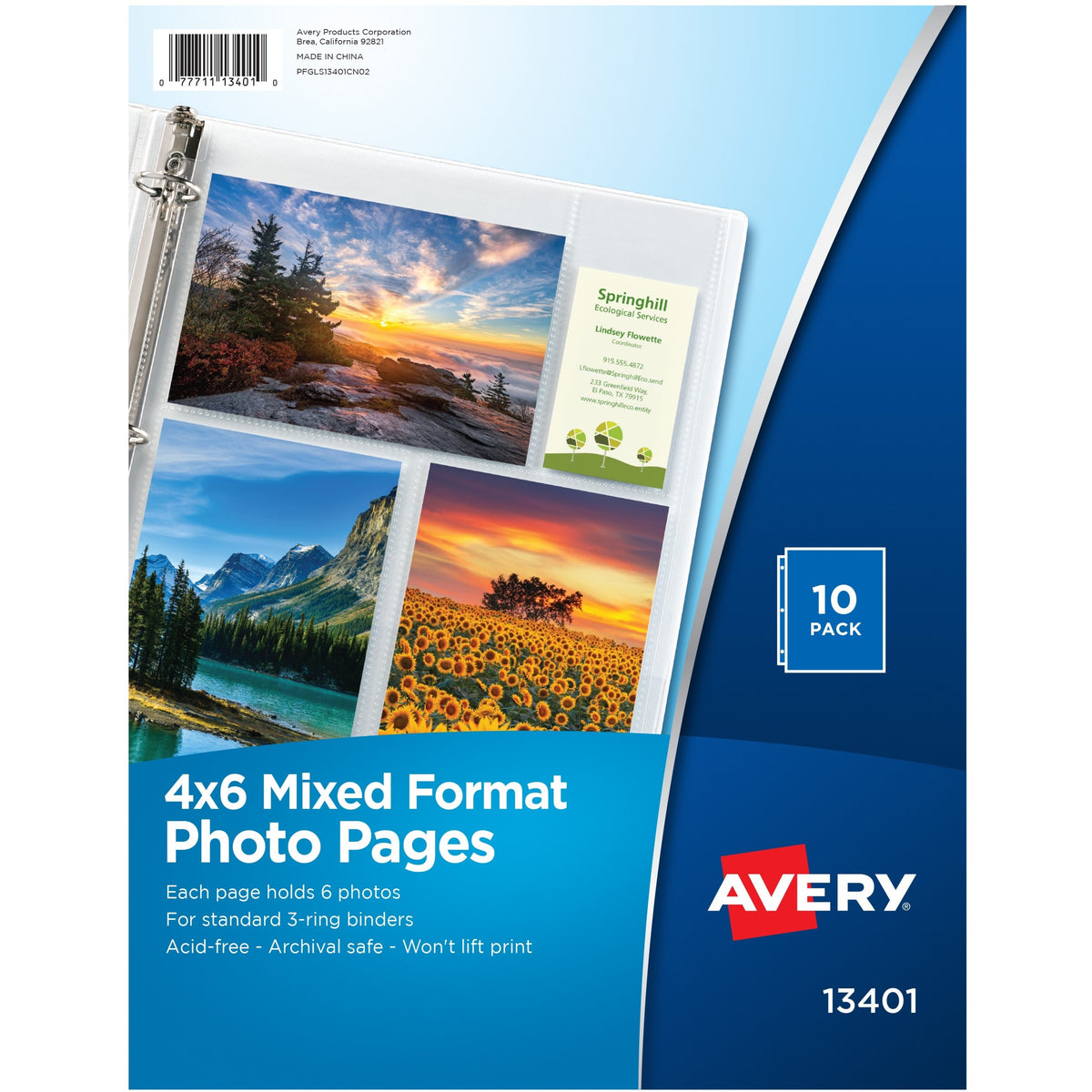 Avery® Clear Mixed Format Photo Album Pages, 10ct (13401) - 4" Width x 6" Length - 3-ring Binding