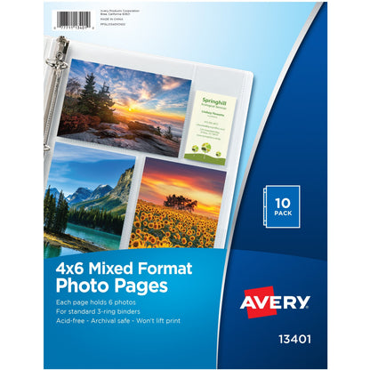 Avery® Clear Mixed Format Photo Album Pages, 10ct (13401) - 4" Width x 6" Length - 3-ring Binding