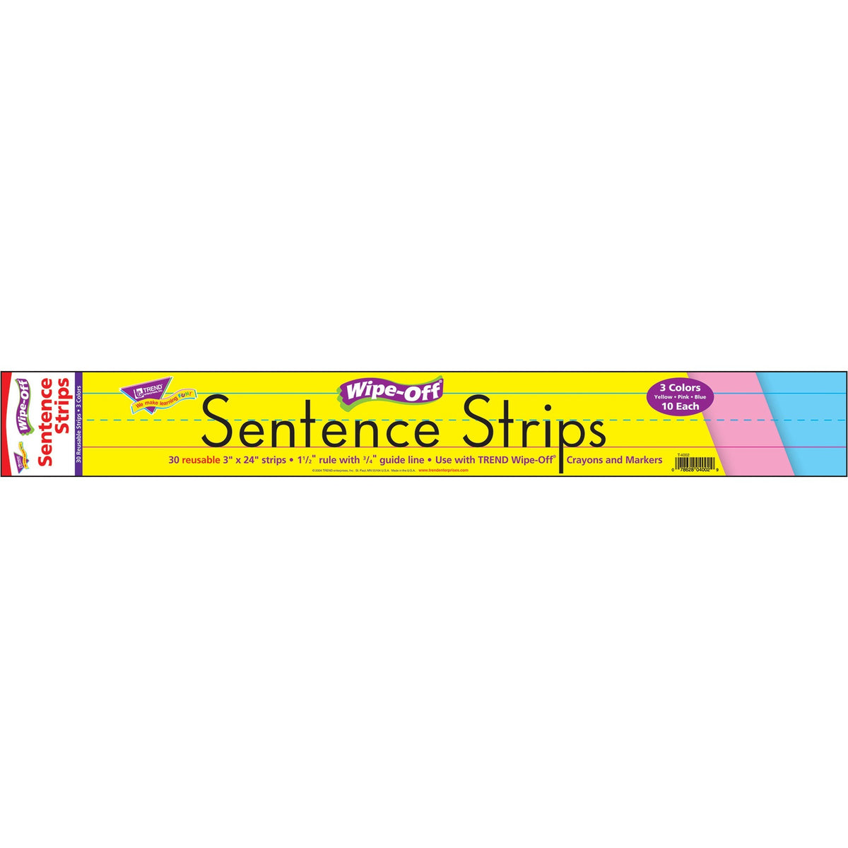 Trend 24" Multicolor Wipe-Off Sentence Strips - Theme/Subject: Learning - Skill Learning: Writing, Spelling, Word, Stori