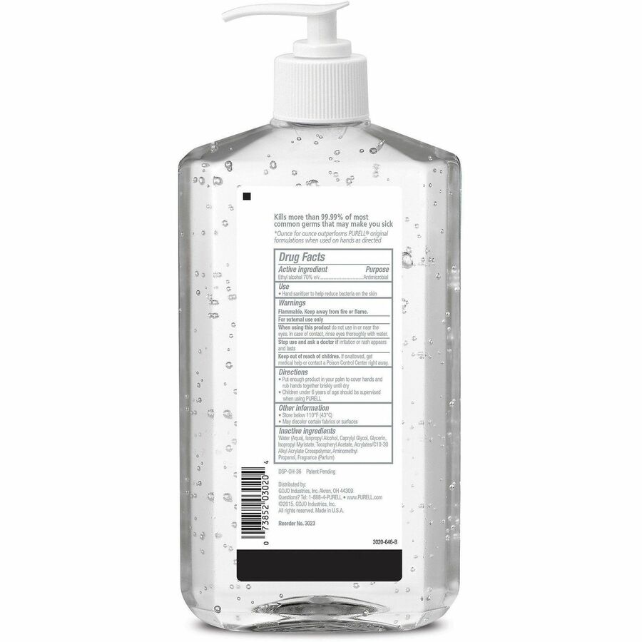 PURELL® Advanced Hand Sanitizer - Clean Scent - 20 fl oz - Pump Bottle Dispenser - Kill Germs - Hand, Skin - Moisturizin