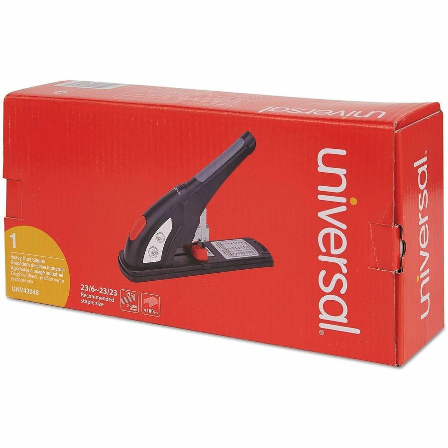 Universal Desktop Stapler - Staples Upto 200 Sheet - 0.50" Crown Width - Front Loading - Black, Granite, Red - Plastic, 