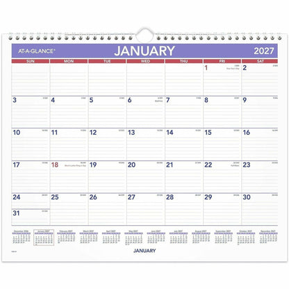 At-A-Glance Wall Calendar - Medium - Julian Dates - Monthly - 12 Month - January 2027 to December 2027 - 1 Week Single P