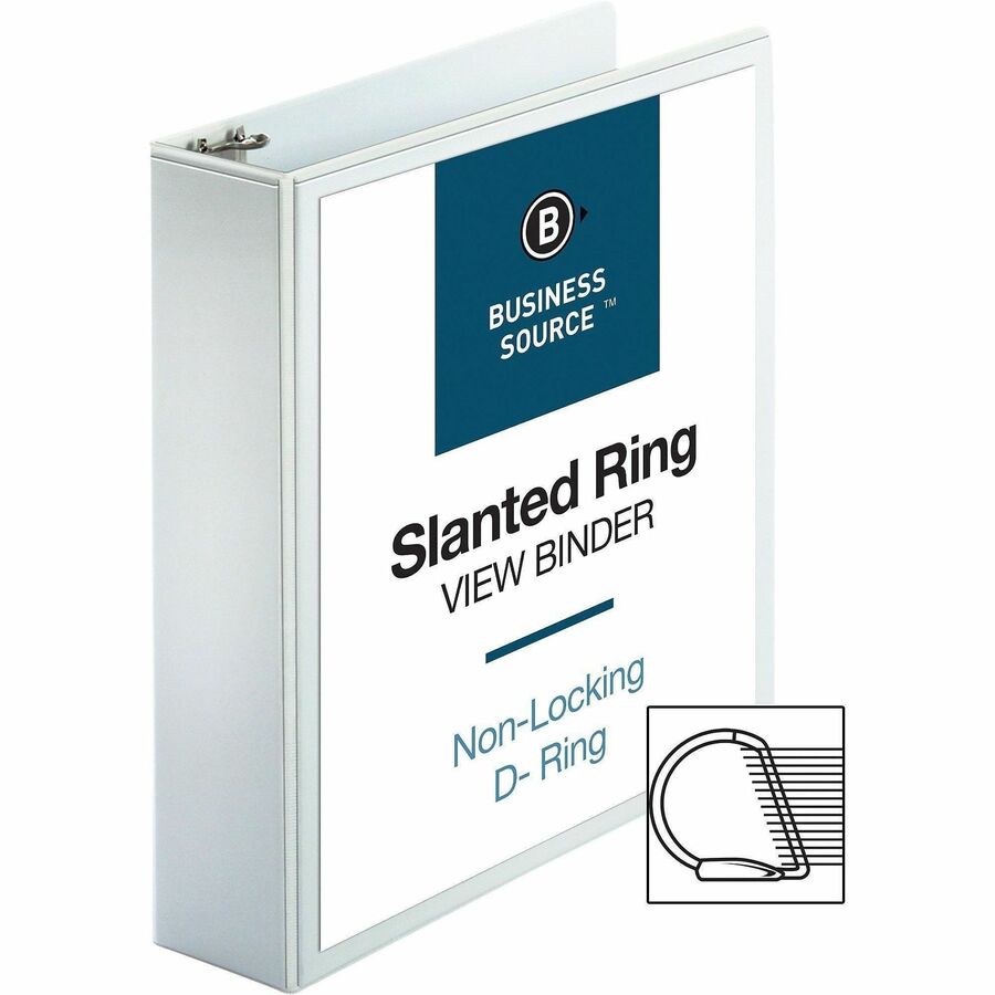 Business Source Basic D-Ring White View Binders - 2" Binder Capacity - Letter - 8 1/2" x 11" Sheet Size - Fastener: D-Ri