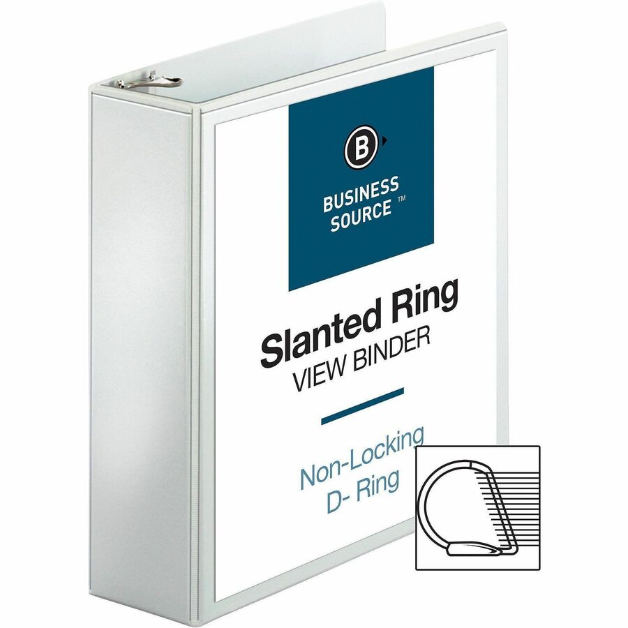 Business Source Basic D-Ring White View Binders - 3" Binder Capacity - Letter - 8 1/2" x 11" Sheet Size - Fastener: D-Ri