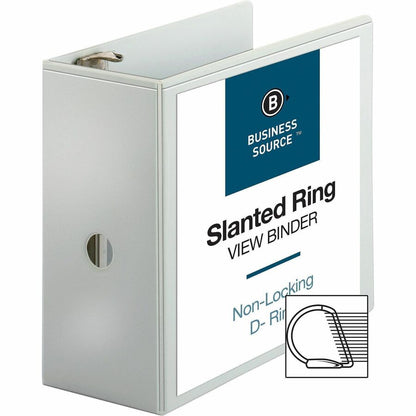 Business Source Basic D-Ring White View Binders - 5" Binder Capacity - Letter - 8 1/2" x 11" Sheet Size - Fastener: D-Ri