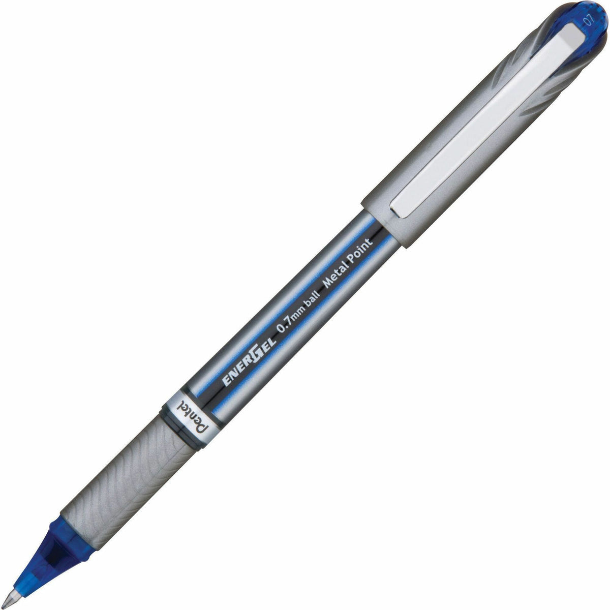 Pentel EnerGel NV Liquid Gel Pens - 0.7 mm Medium Pen Point - Blue Ink - Gel-based - Gray Barrel - Metal Tip - 12 / Doze