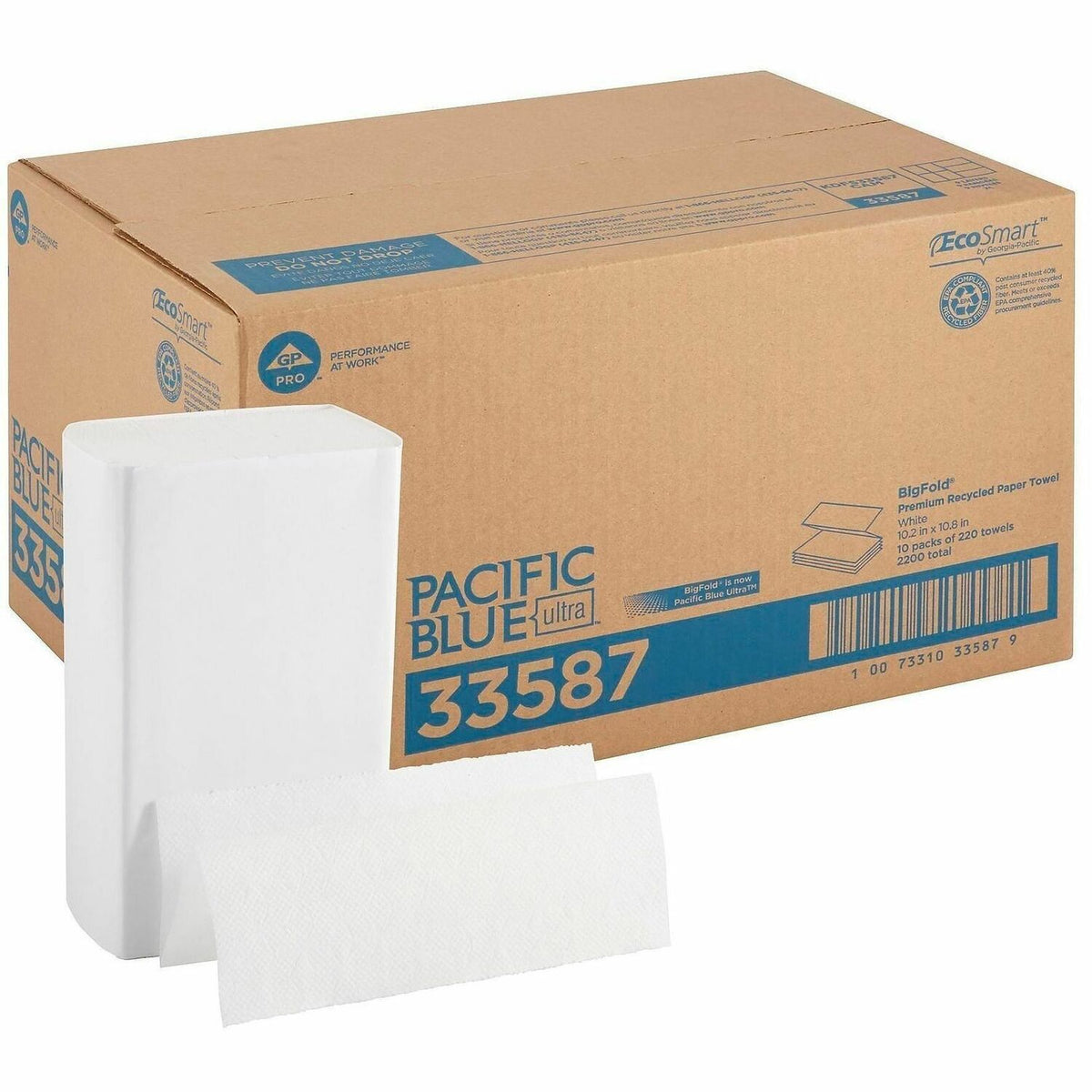 Pacific Blue Ultra Bigfold Premium Recycled Paper Towels - 1 Ply - 10.20" Width x 10.80" Length - White - Paper - 220/Pa