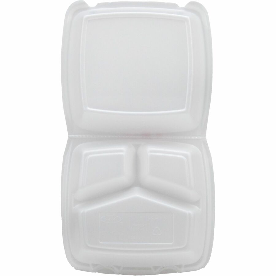 Dart 8-1/2" Triple-Compartment Foam Containers - White - Foam Body - 200 / Carton