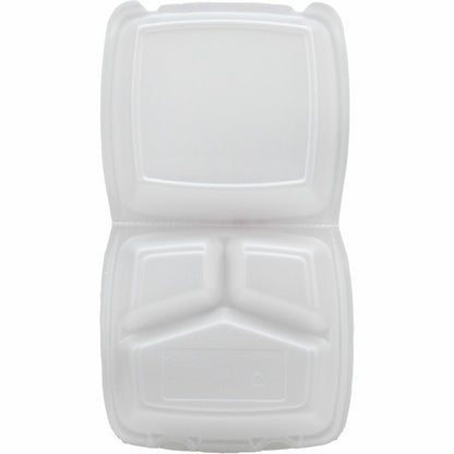Dart 8-1/2" Triple-Compartment Foam Containers - White - Foam Body - 200 / Carton