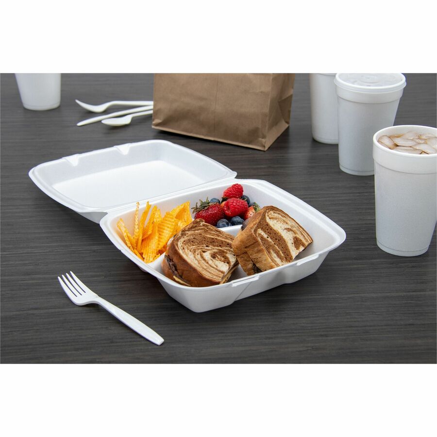 Dart 8-1/2" Triple-Compartment Foam Containers - White - Foam Body - 200 / Carton