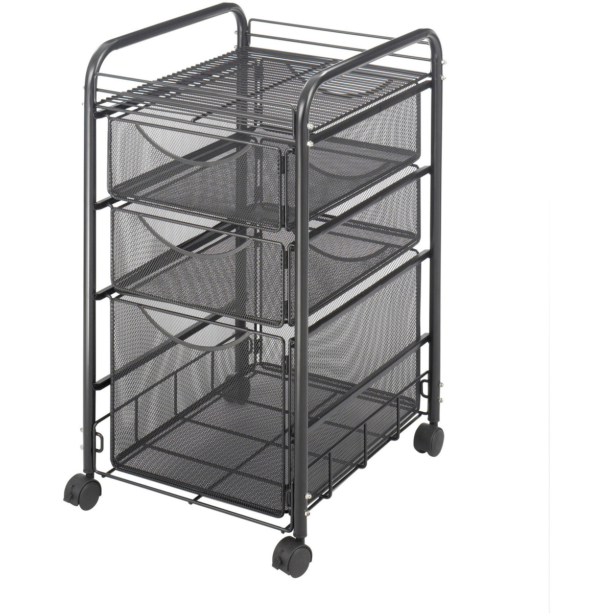 Safco Onyx Mesh File Cart - 2 Shelf - 3 Drawer - 4 Casters - 1.50" Caster Size - Steel - 15.75" Width x 17" Depth x 27" 