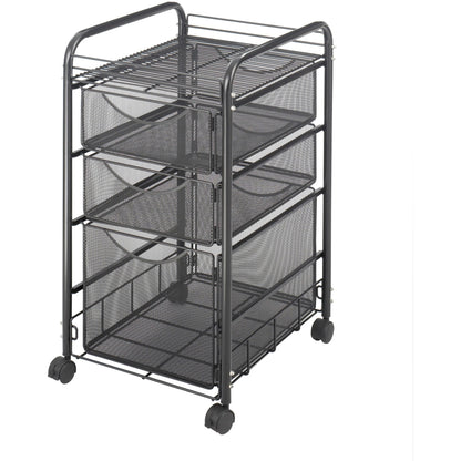 Safco Onyx Mesh File Cart - 2 Shelf - 3 Drawer - 4 Casters - 1.50" Caster Size - Steel - 15.75" Width x 17" Depth x 27" 
