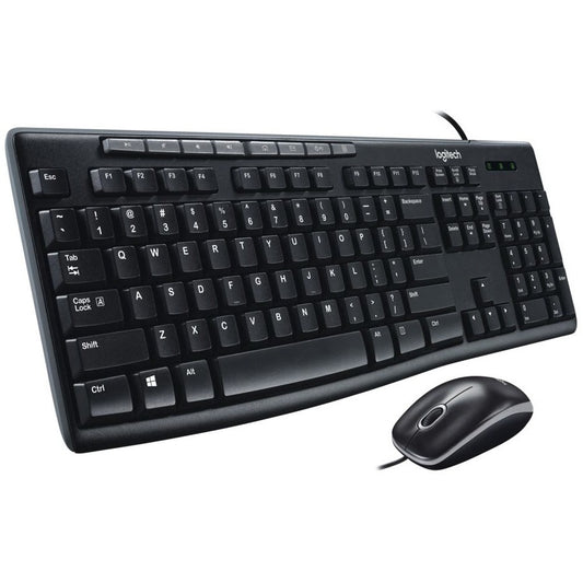 Logitech MK200 Media Corded Keyboard and Mouse Combo - USB Cable Keyboard - English - Black - USB Cable Mouse - Optical 