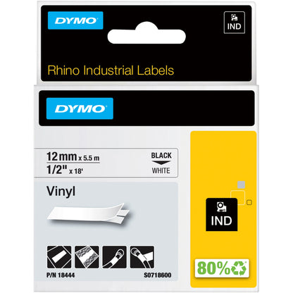 Dymo Rhino Industrial Vinyl Labels - 15/32" Width x 18 3/64 ft Length - Permanent Adhesive - Rectangle - Thermal Transfe