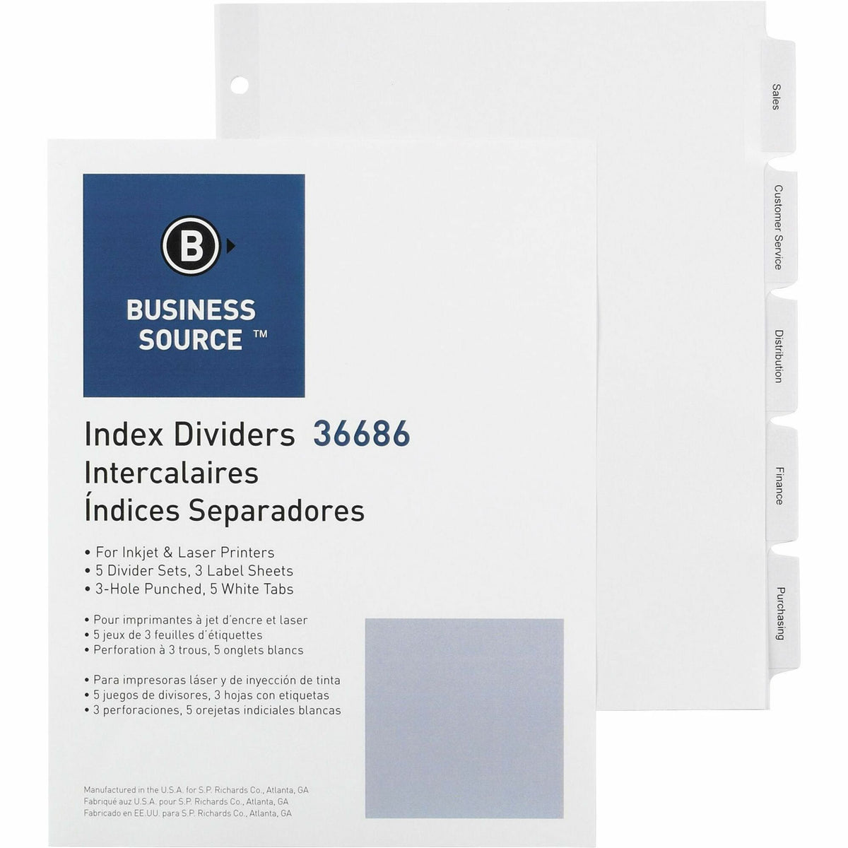 Business Source Punched Tabbed Laser Index Dividers - 5 Blank Tab(s) - 5 Tab(s)/Set - 11" Divider Width - 3 Hole Punched
