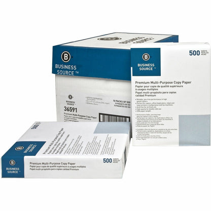 Business Source Multipurpose Copy Paper - White - 92 Brightness - Letter - 8 1/2" x 11" - 20 lb Basis Weight - Acid-free