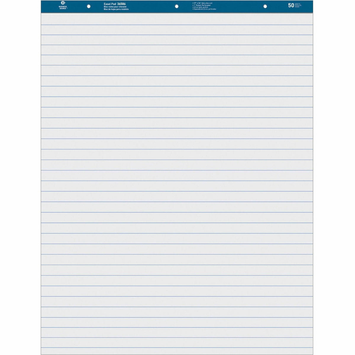 Business Source Standard Ruled Easel Pad - 50 Sheets - 15 lb Basis Weight - 27" x 34" Sheet Size - White Paper - Perfora