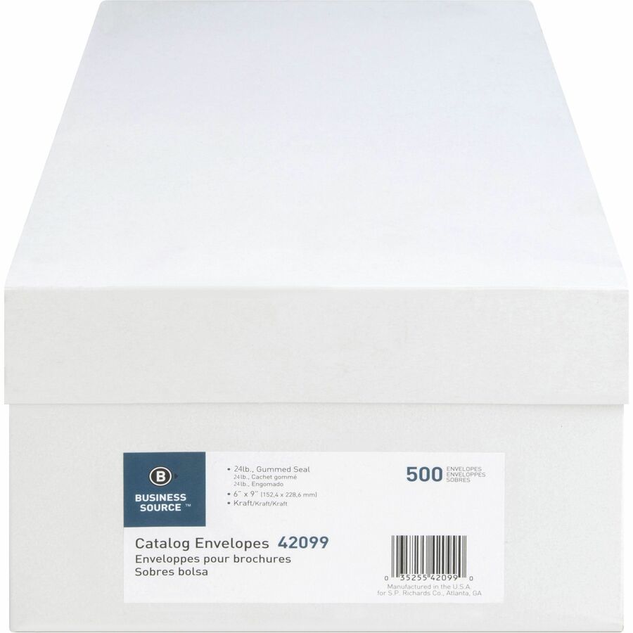 Business Source Durable Kraft Catalog Envelopes - Catalog - 6" Width x 9" Length - 24 lb - Gummed - Kraft - Kraft - 500 