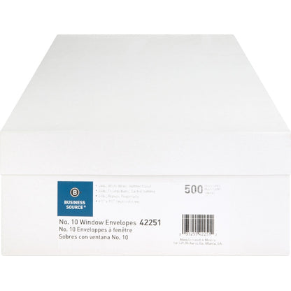 Business Source Economical No. 10 Window Envelope - Single Window - #10 - 9 1/2" Width x 4 1/8" Length - 24 lb - White -