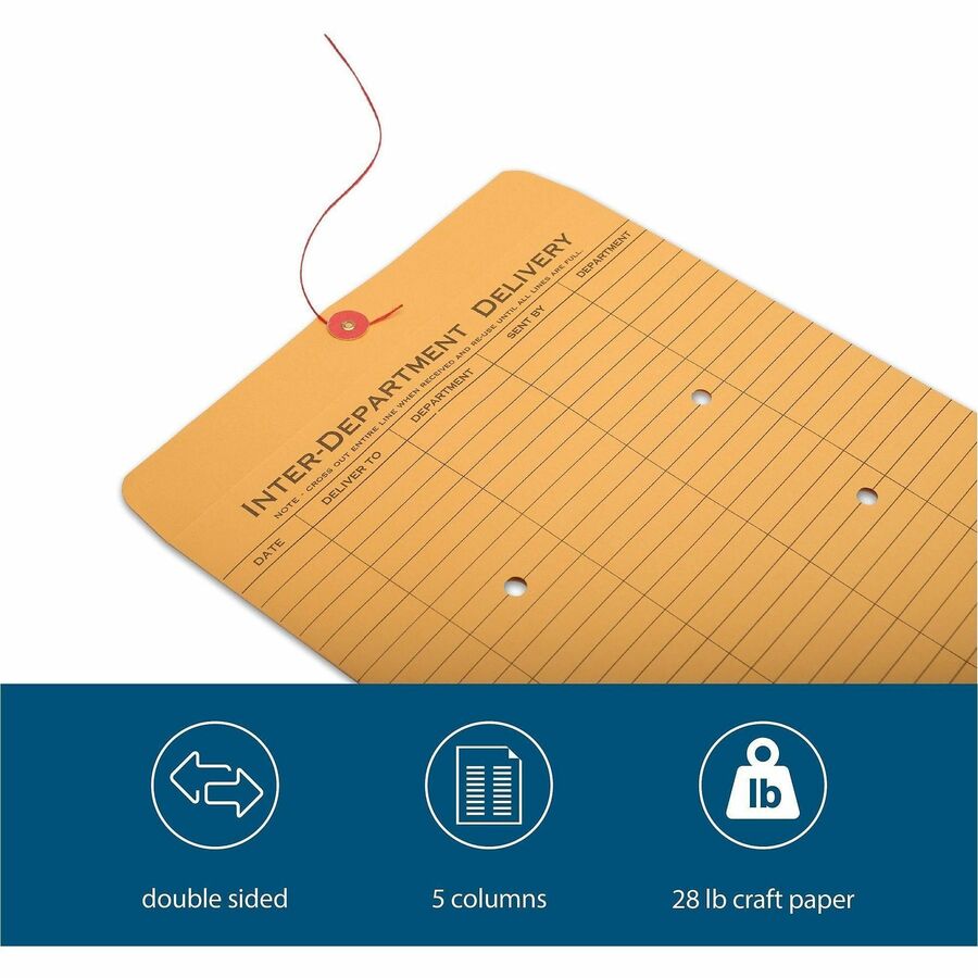 Business Source 2-sided Inter-Department Envelopes - Inter-department - 10" Width x 13" Length - 28 lb - String/Button -