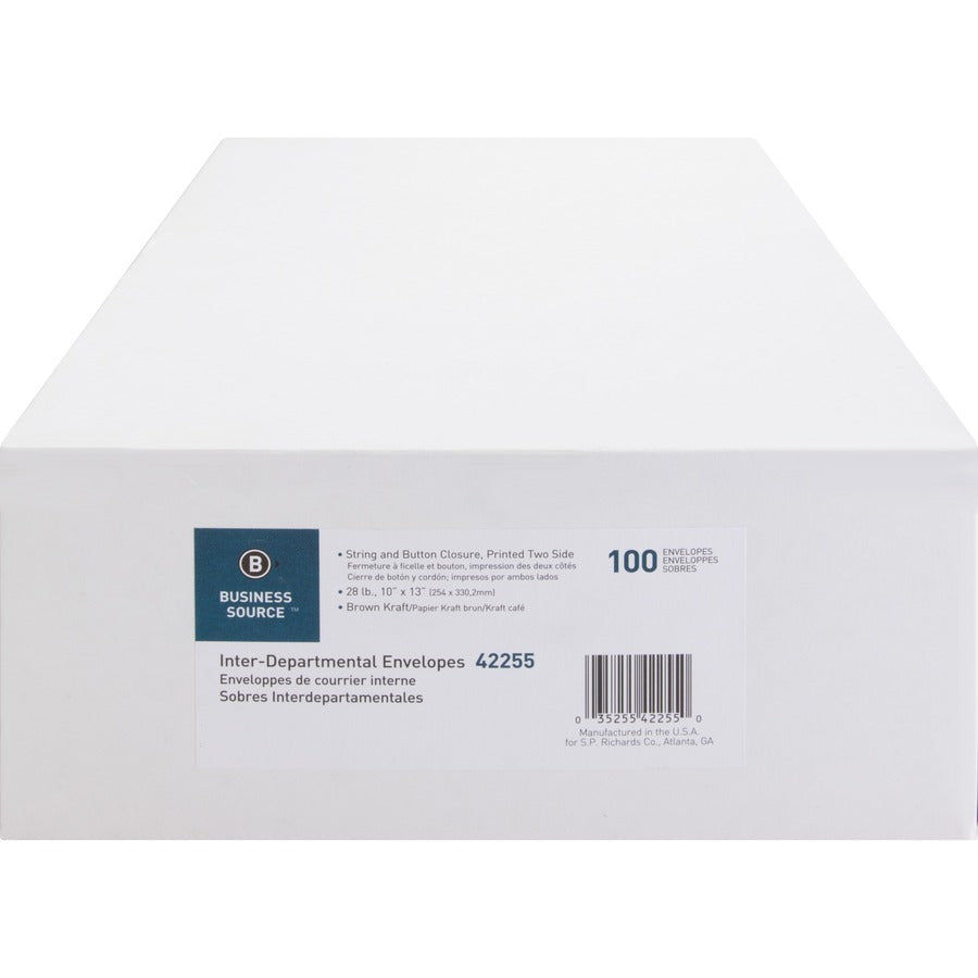 Business Source 2-sided Inter-Department Envelopes - Inter-department - 10" Width x 13" Length - 28 lb - String/Button -