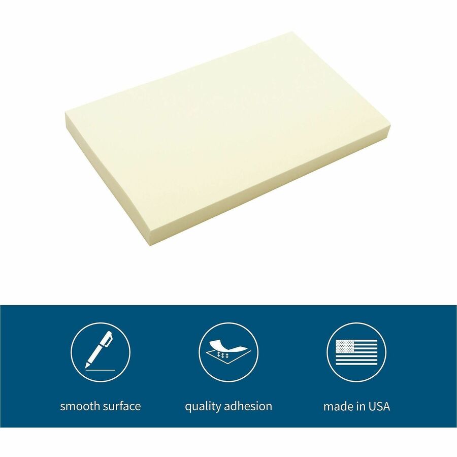 Business Source Repositionable Notes - 3" Flag/Note Width x 5" Flag/Note Length - Rectangle - Yellow - 18 / Pack
