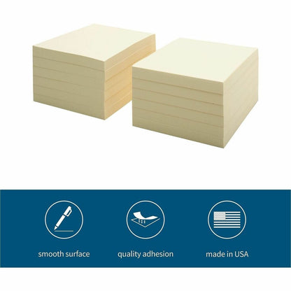 Business Source Yellow Repositionable Adhesive Notes - 3" Flag/Note Width x 3" Flag/Note Length - Square - Yellow - 12 /