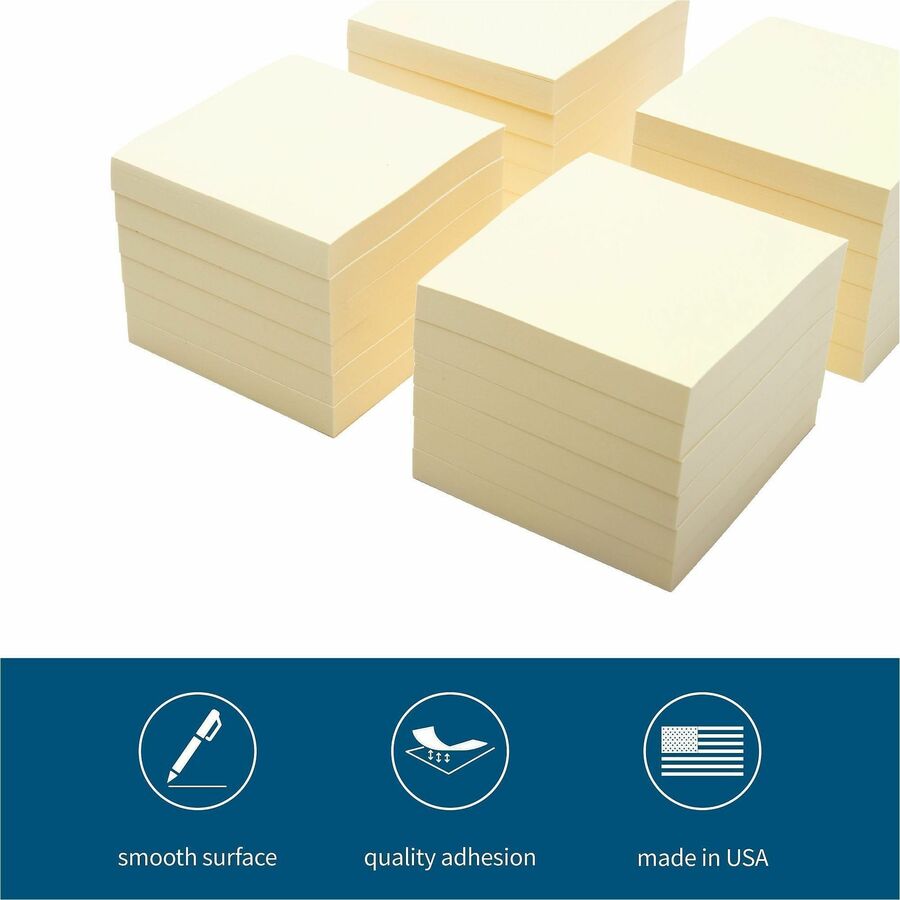 Business Source Yellow Repostionable Adhesive Notes - 3" Flag/Note Width x 3" Flag/Note Length - Square - Yellow - 24 / 