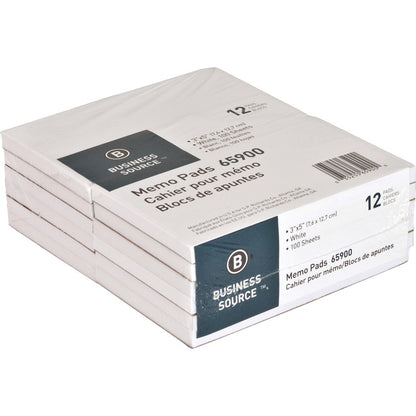 Business Source Plain Memo Pads - 100 Sheets - Plain - Glued - Unruled Front Ruling - 15 lb Basis Weight - 3" x 5" Sheet
