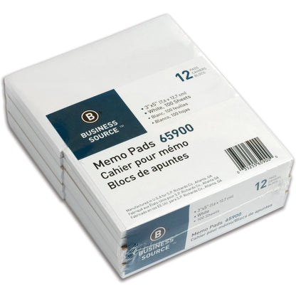 Business Source Plain Memo Pads - 100 Sheets - Plain - Glued - Unruled Front Ruling - 15 lb Basis Weight - 3" x 5" Sheet