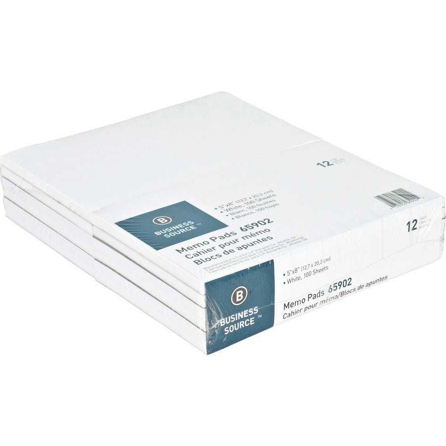 Business Source Plain Memo Pads - 100 Sheets - Plain - Glue - 16 lb Basis Weight - 5" x 8" Sheet Size - White Paper - 1 